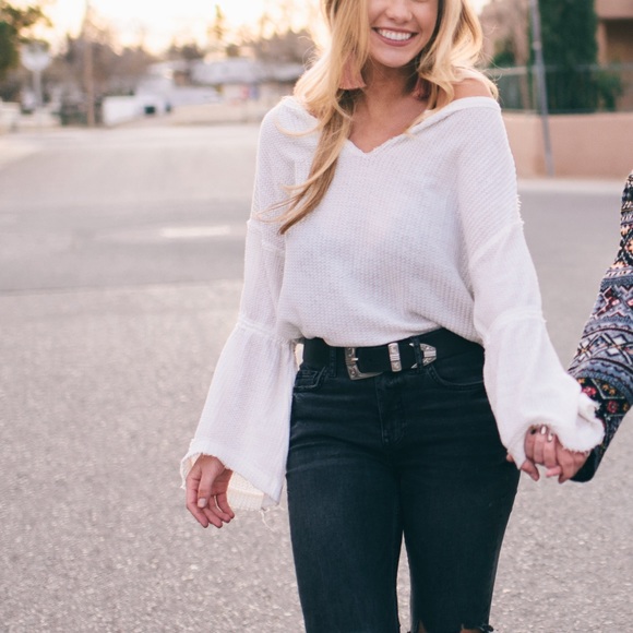 Free People Tops - Free People White Dahlia VNeck Bell sleeve Thermal